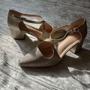 Gold Block Heel Women's Shoes